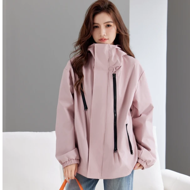 露迪尚品W250095早春户外男女冲锋衣防风服运动休闲外套连帽上衣