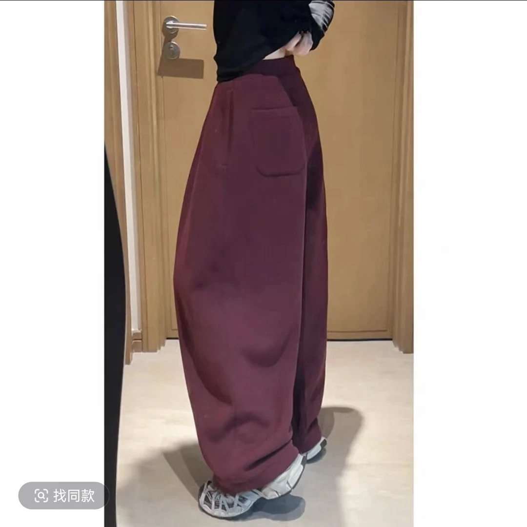 2025欧货新款加厚加绒松紧腰宽松女冬季无廓形弯刀阔腿气球裤女J