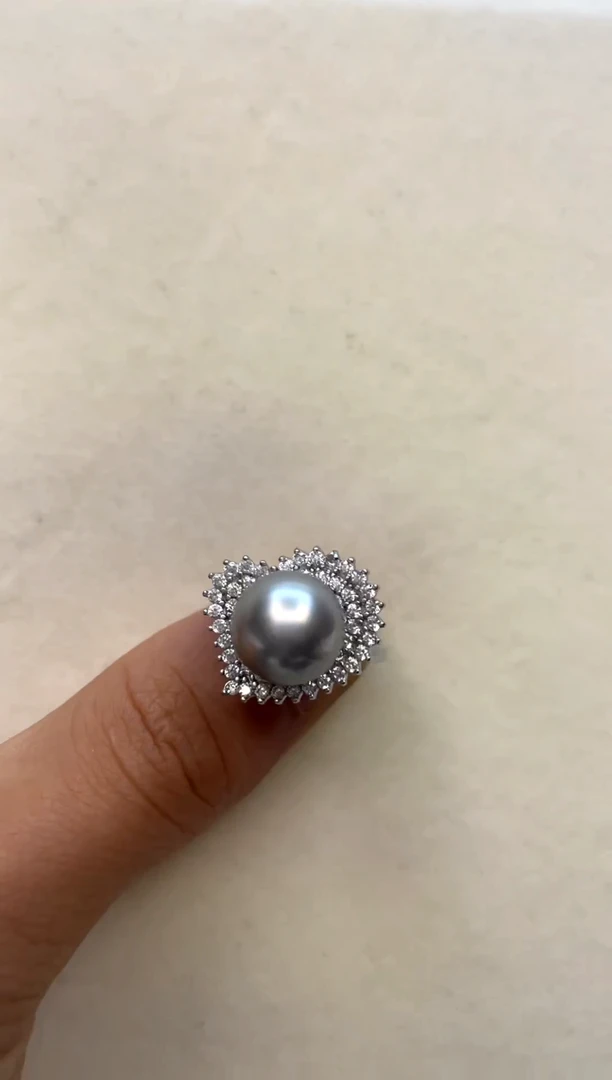 银S925镶嵌戒指海水珍珠
