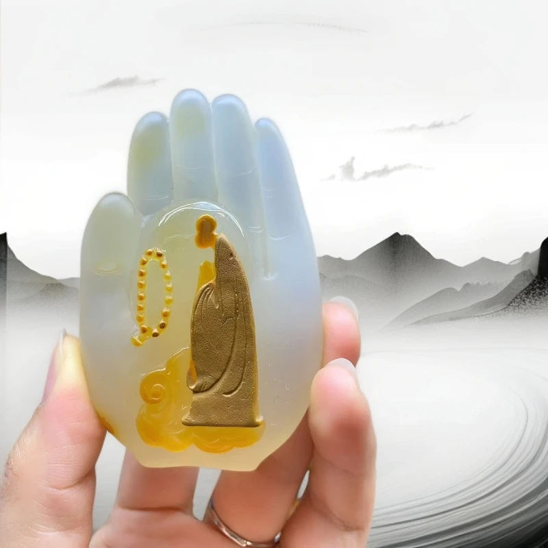天然玛瑙（手工雕刻|）一心向佛