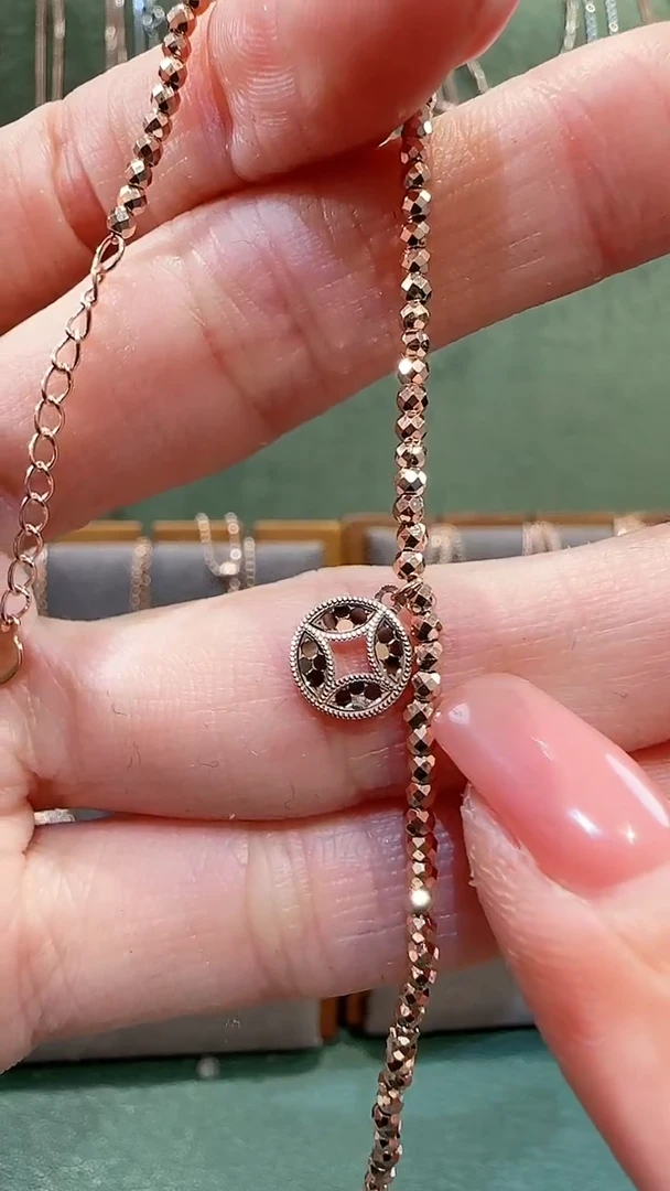 【闪购商品】18K金手链18K金爆闪铜钱手链