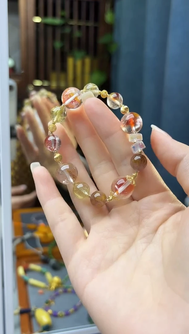 18K金镶嵌车挂水晶18K金胶花水晶手串ZX