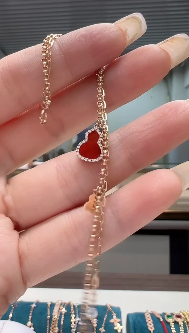 【闪购商品】钻石手链18K金镶嵌满钻红葫芦手链