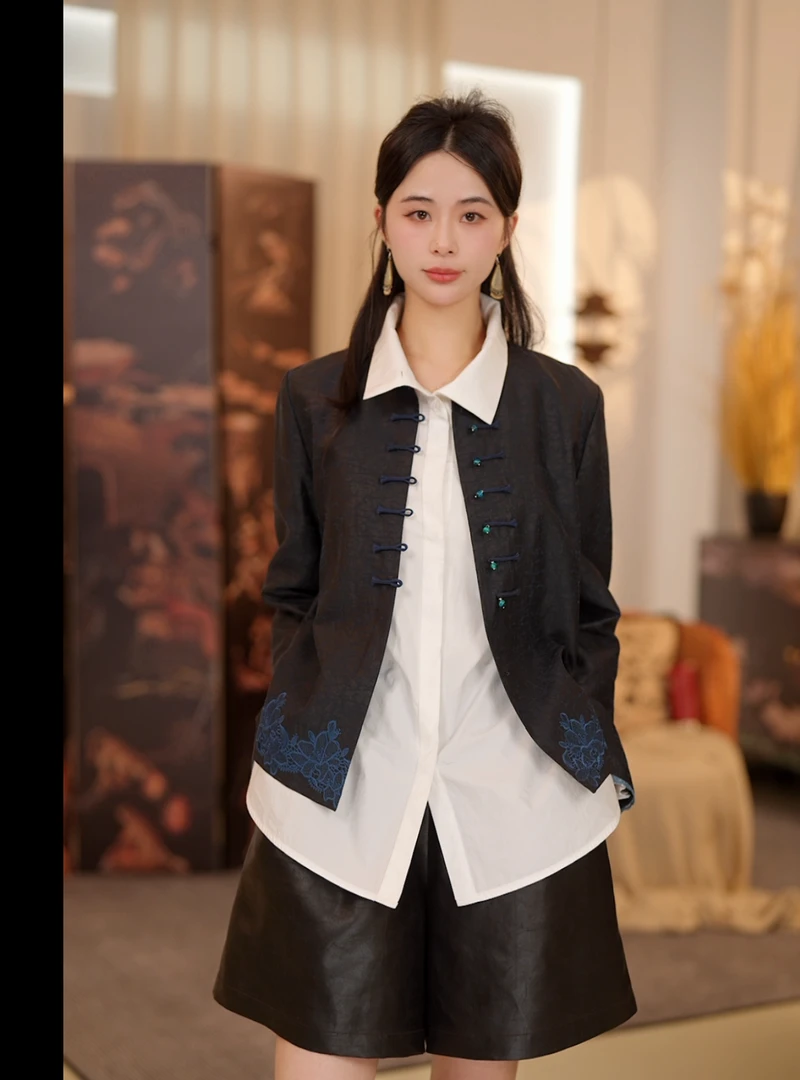 李 新中式国风 1363256 高定 蓝色时尚 刺绣龟纹 外套 M