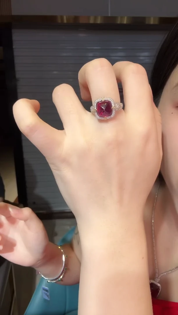 铂Pt950镶嵌戒指碧玺3.75ct