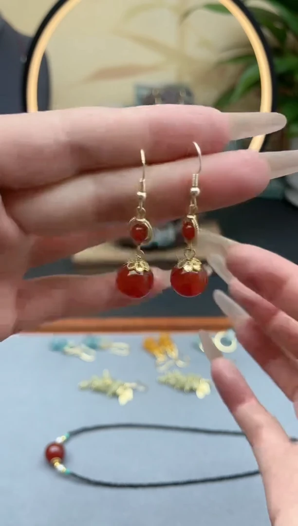 玛瑙/玉髓耳饰银S925镶嵌8821