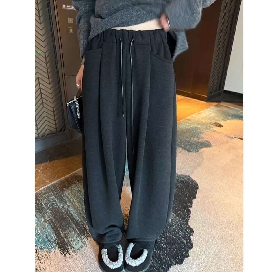 【春季新款】不加绒慵懒风云朵阔脚裤薄款宽松显瘦韩版高腰弯刀裤
