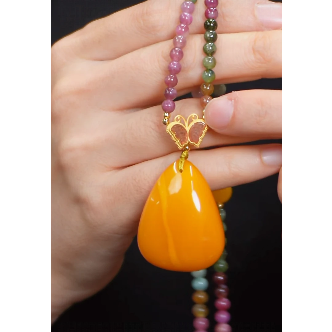 【熊总夫妇】琥珀蜜蜡水滴套链吊坠（多样性发一件）