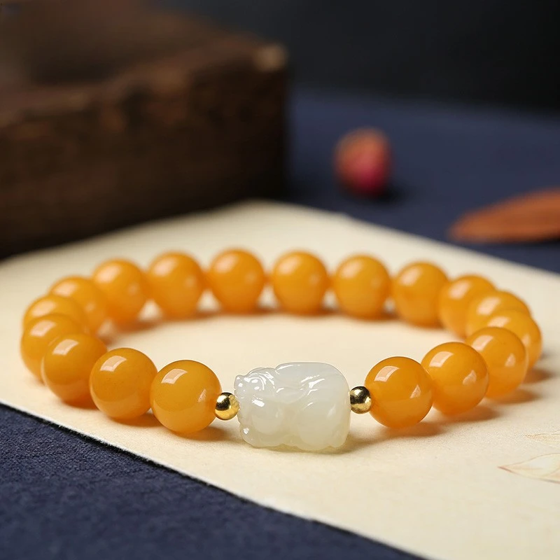 保真天然黄玉手串玉石貔貅玛瑙手串贵气珠宝男女本命年轻奢款佩戴