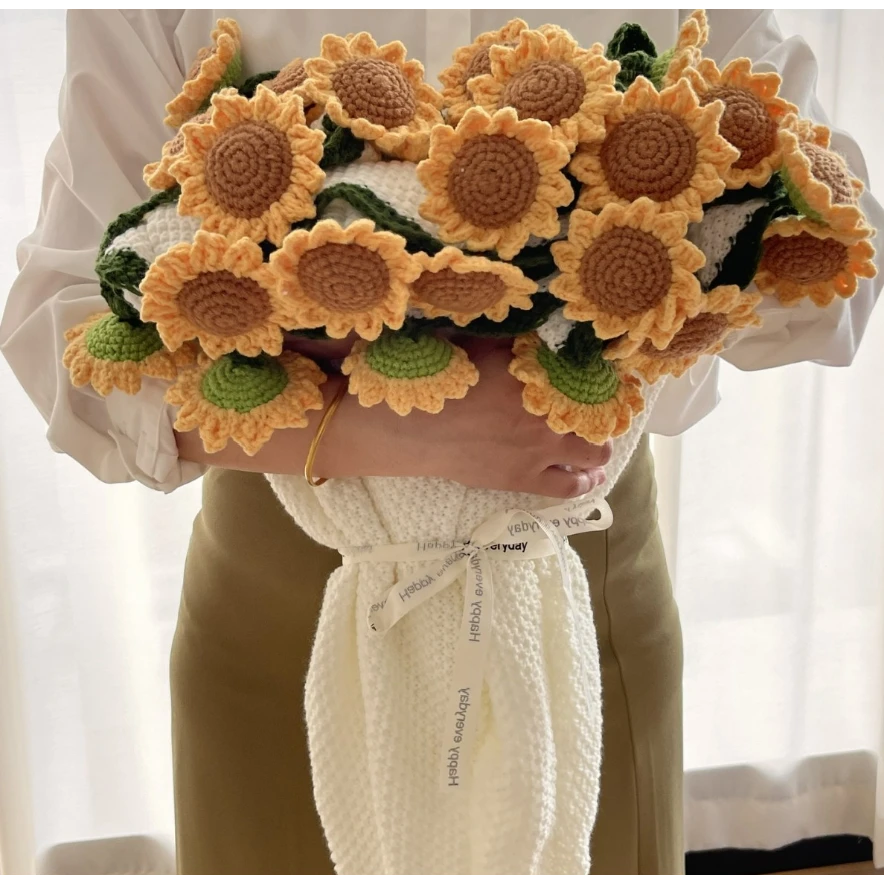 情人节可爱向日葵花束毯田园花毯手工编织铃兰花毯玫瑰花束毛毯