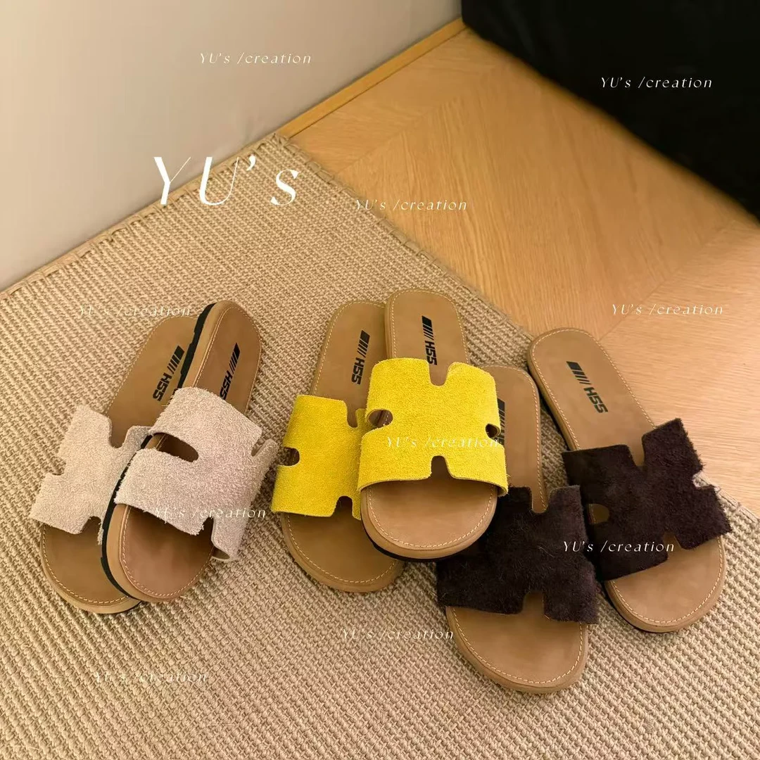 【芦芦】H55-养马女孩｜长绒牛皮版H懒人凉拖60-2428