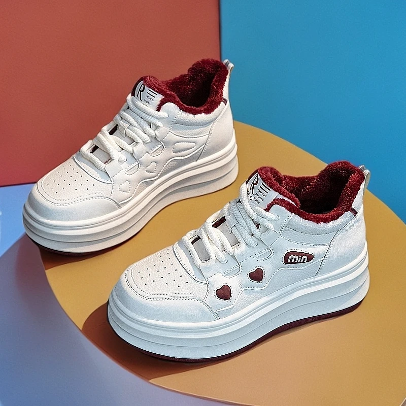 真皮加绒保暖冬季女鞋高帮鞋舒适韩版厚底舒适百搭运动休闲鞋