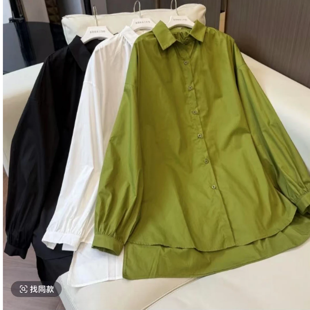 【小二姐家】2025春季时尚百搭洋气款洗水棉布宽松肥大版衬衫