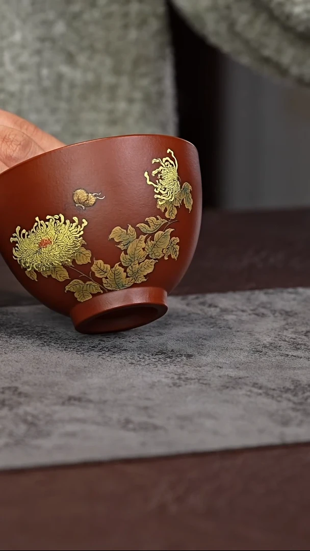 茶杯紫泥朱泥菊花