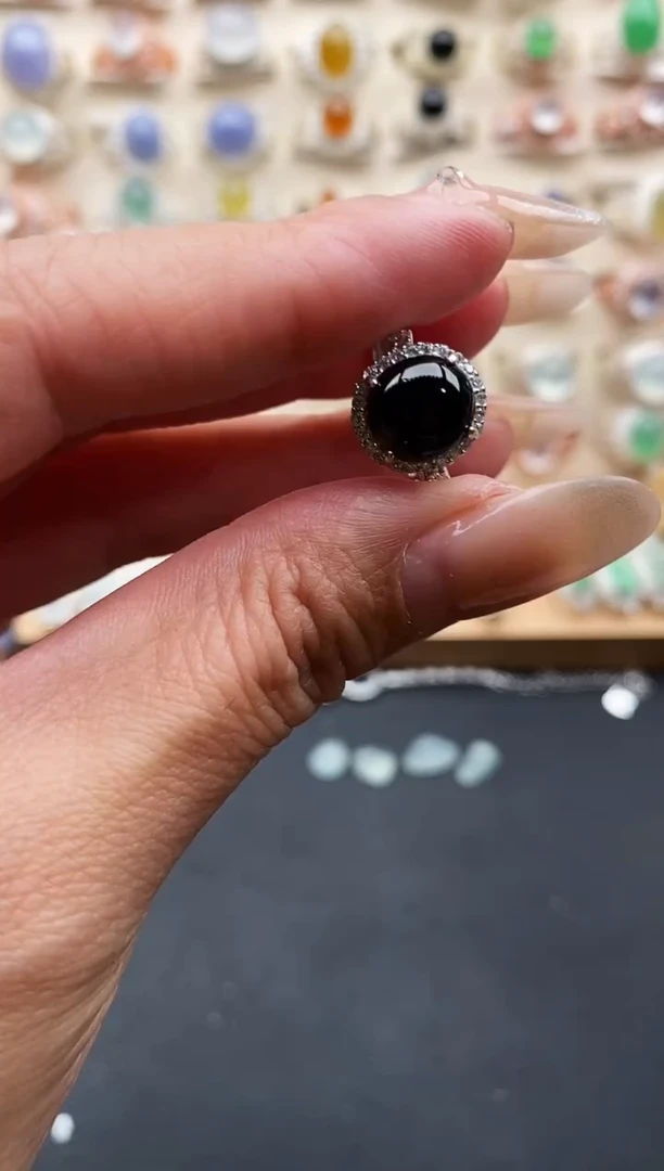 银S925镶嵌戒指翡翠缅甸天然A货翡翠2 10-10