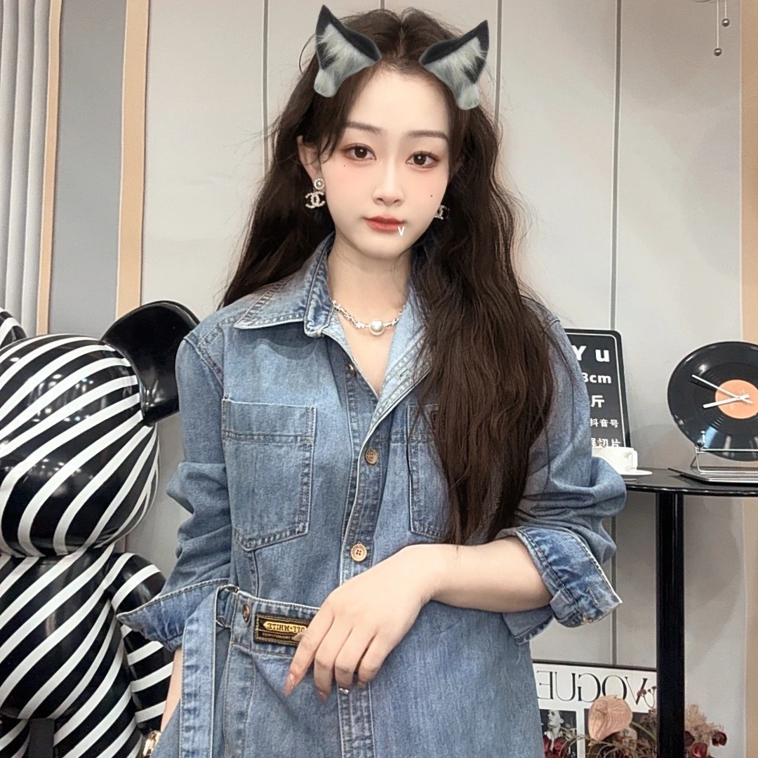 Dayu定制 设计感小众牛仔连衣裙复古高级气质宽松休闲长裙