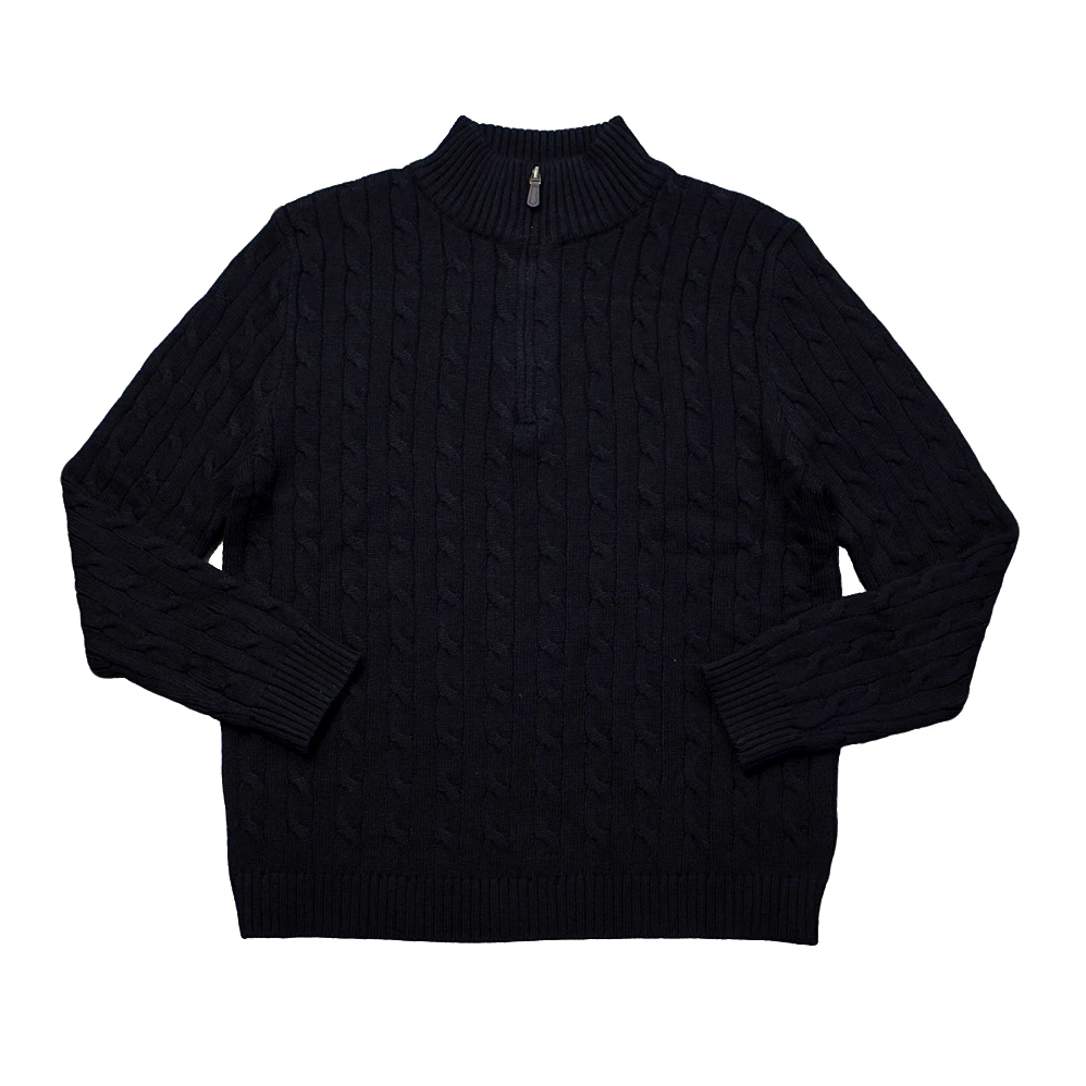 R 美式经典 Wool Cable-Knit 老钱风羊毛半拉链毛衣Y