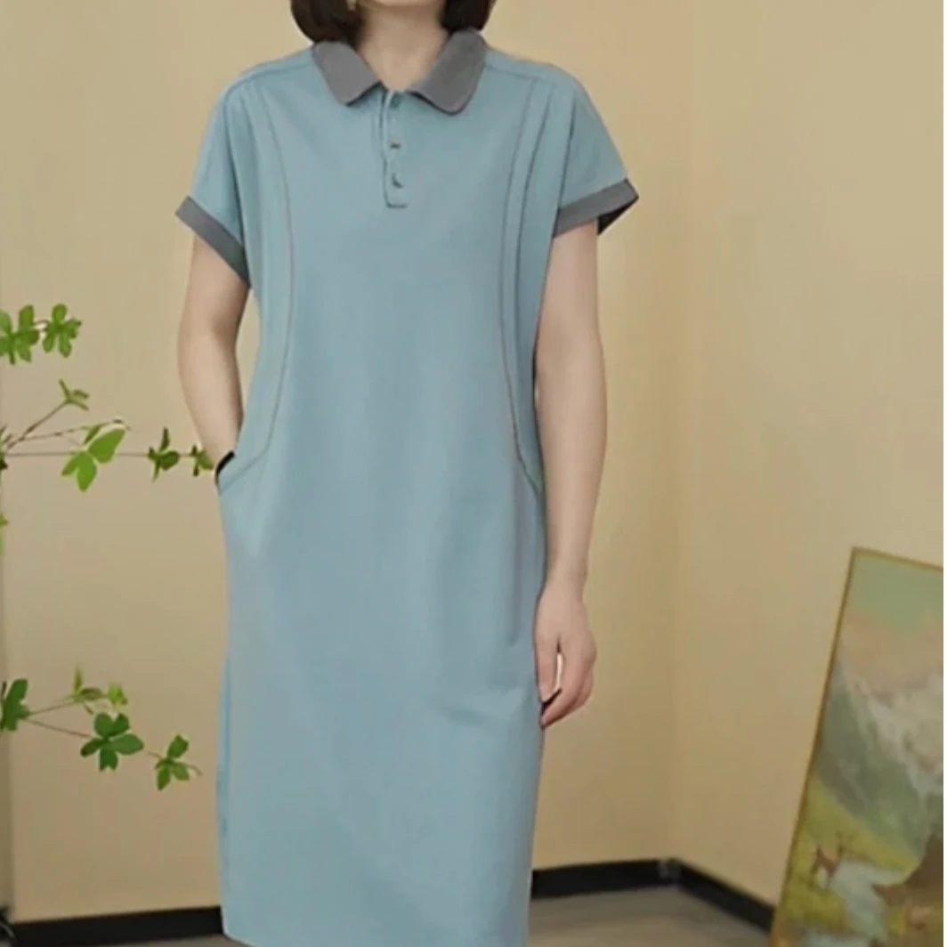 (周周定制）新款拼色POLO领连衣裙女韩版休闲时尚简约百搭显瘦裙子