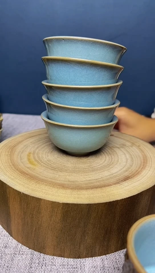 杯子原生态原矿天蓝老胎老釉压手微瑕