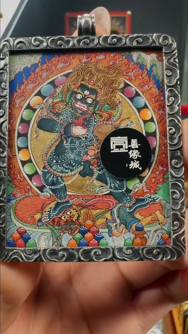 吊坠壹善缘城手绘唐卡黑C