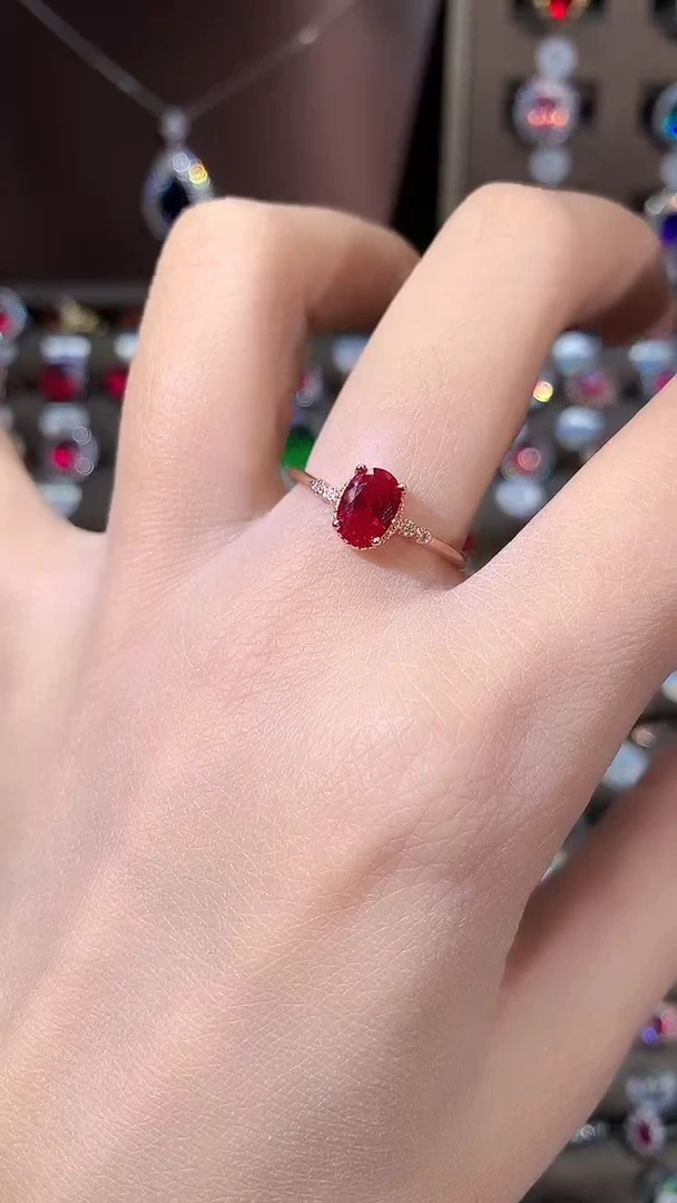 银S925镶嵌戒指红宝石57酒红