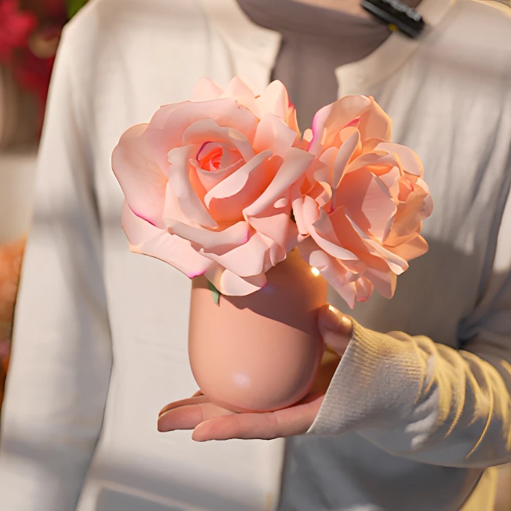 手感保湿玫瑰花 淡粉色 仿真花 茶几花 清仓浮力