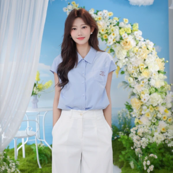 【年终狂欢购】茵曼夏季时尚通勤小众法式宽松百搭舒适长袖纯色衬