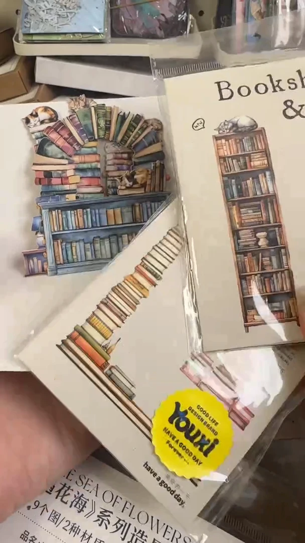 楼*书架和猫贴纸 随机3款