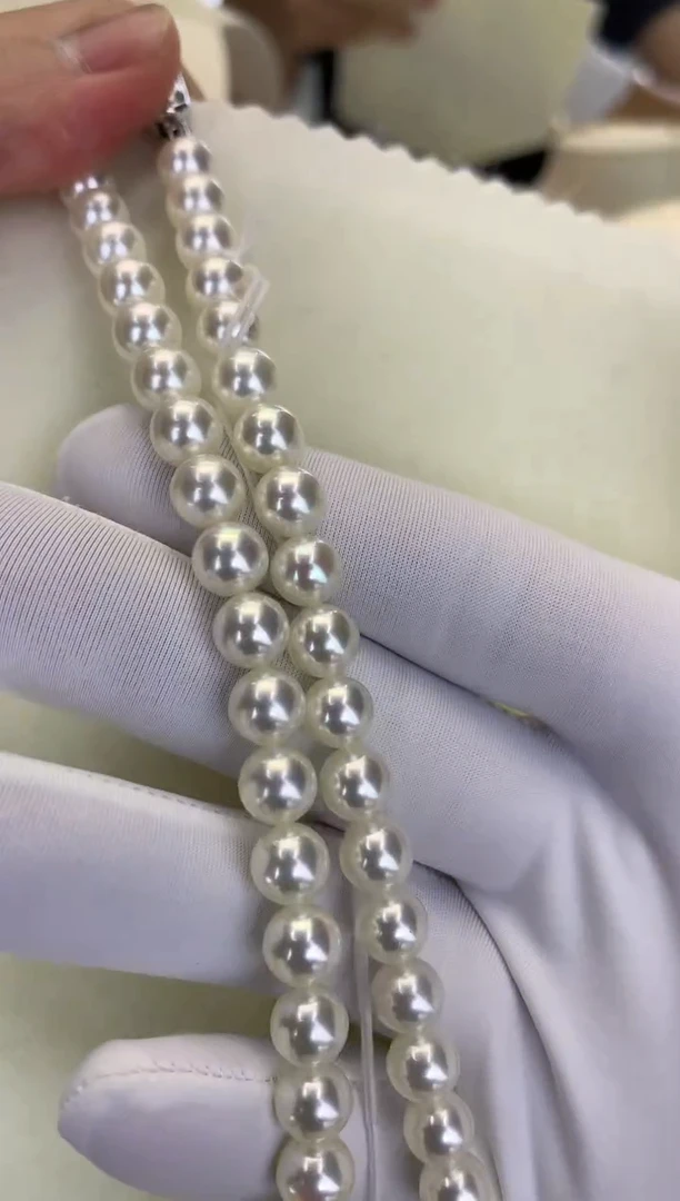 银S925镶嵌DA海水珍珠 GD136 7-7.5 rose串链带大证
