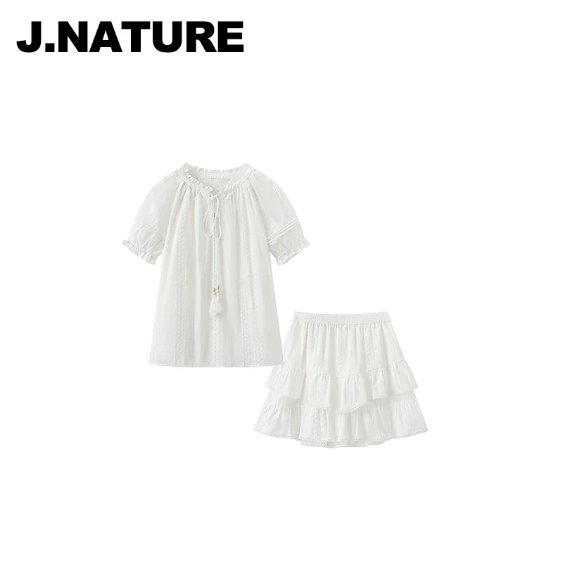 JUST NATURE ｜【Fab原厂】白月光刺绣短袖衬衫上衣短裙套装