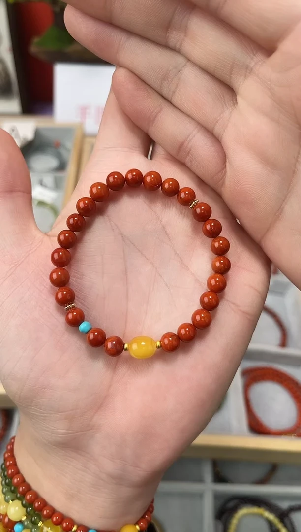【闪购商品】南红玛瑙手串未镶嵌0.6南红单圈蜜蜡QF-A208