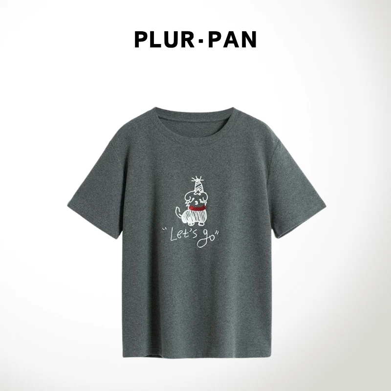 PLUR·PAN戴帽针织刺绣小狗减龄加厚短袖T恤  181