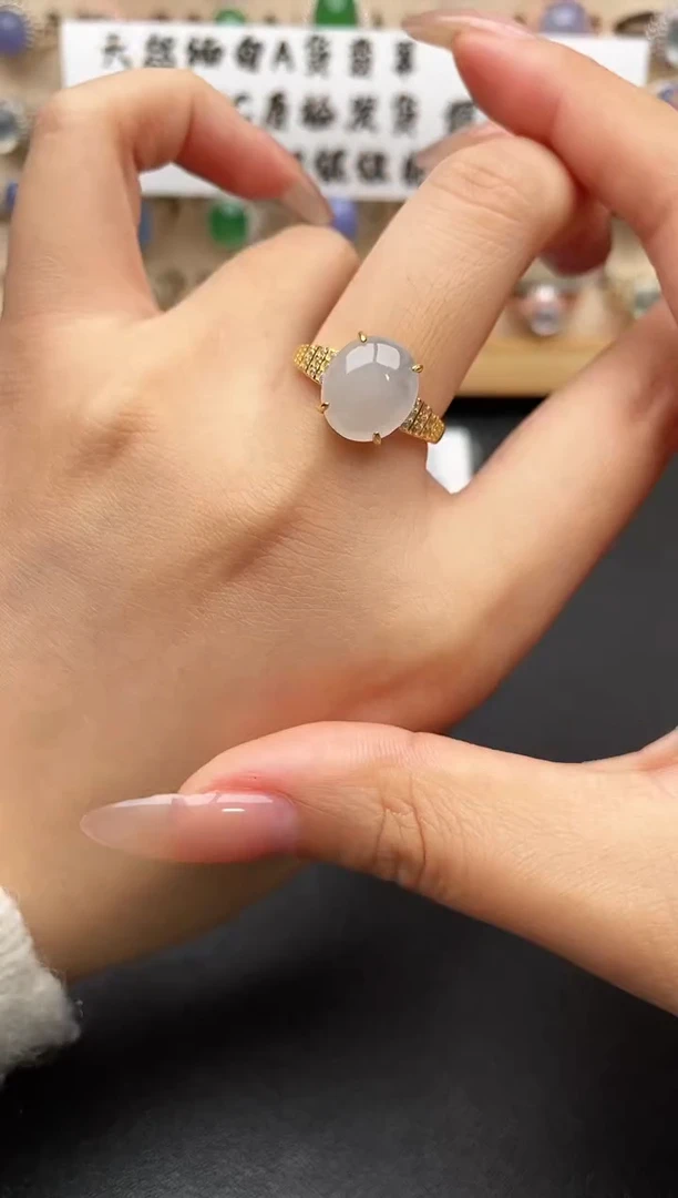 银S925镶嵌戒指翡翠一物一证一礼盒