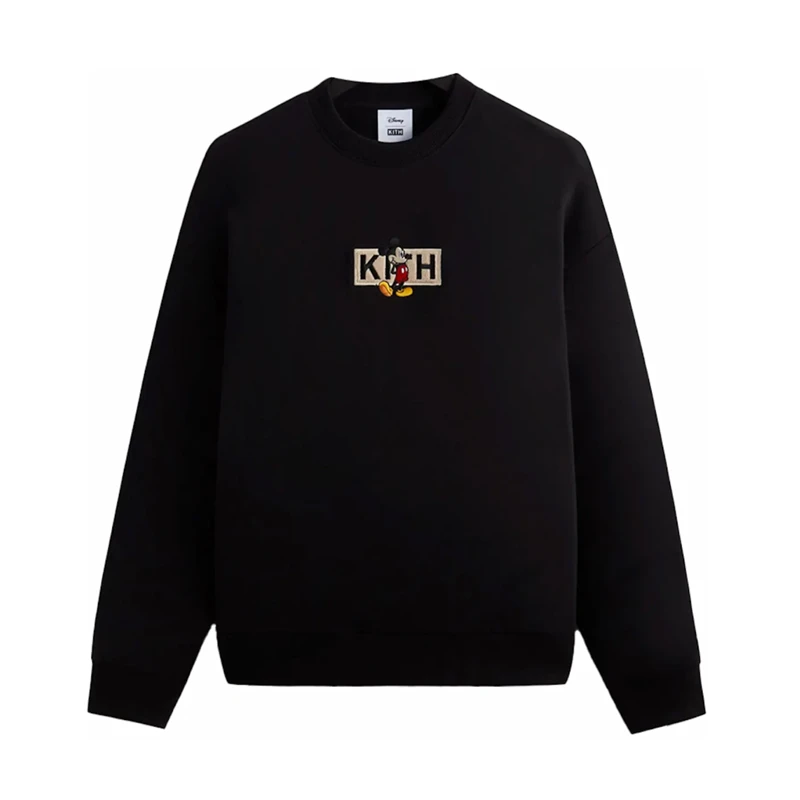 现货◆Kith Disney迪士尼联名黑色圆领卫衣刺绣标logo薄绒 正品