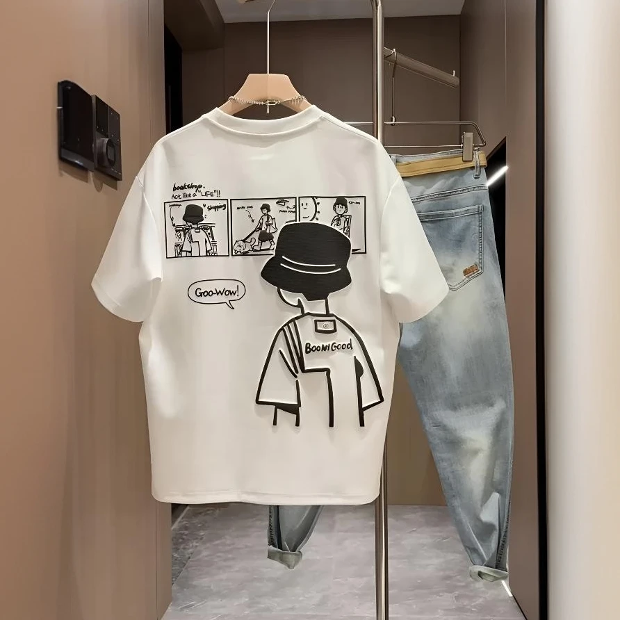 短袖t恤男夏季潮牌纯棉半袖上衣男款百搭爆款2025修身印花体恤男T