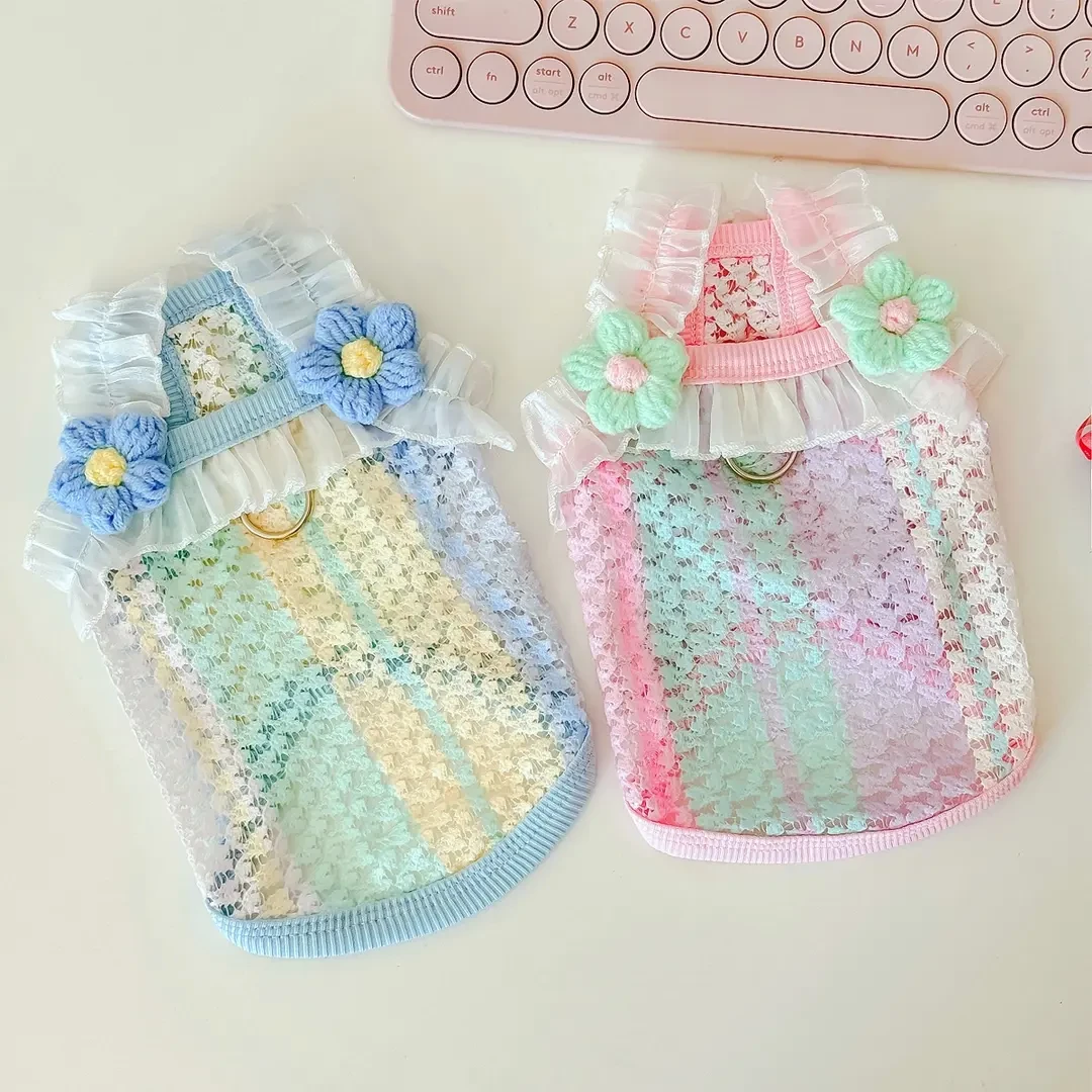 宠物狗狗猫咪衣服吊带背心小型幼犬猫咪可爱镂空舒适情侣服装新款