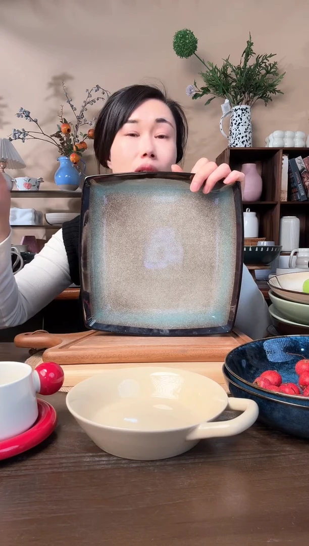 10英寸窑变渐变大方盘微瑕