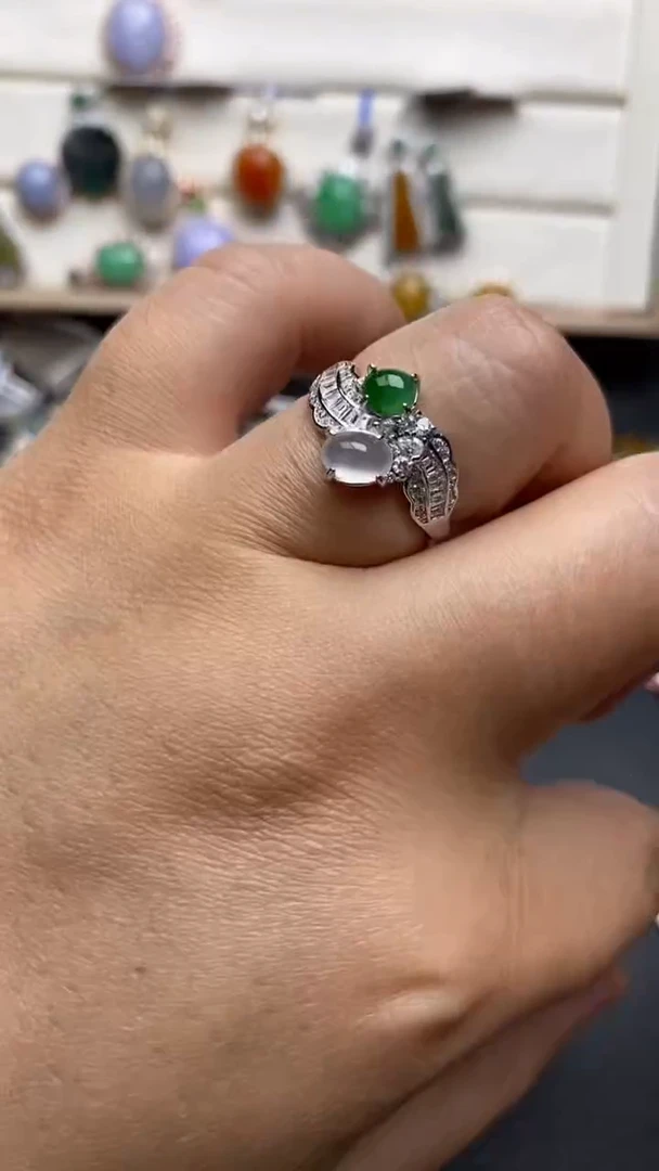 银S925镶嵌戒指翡翠1