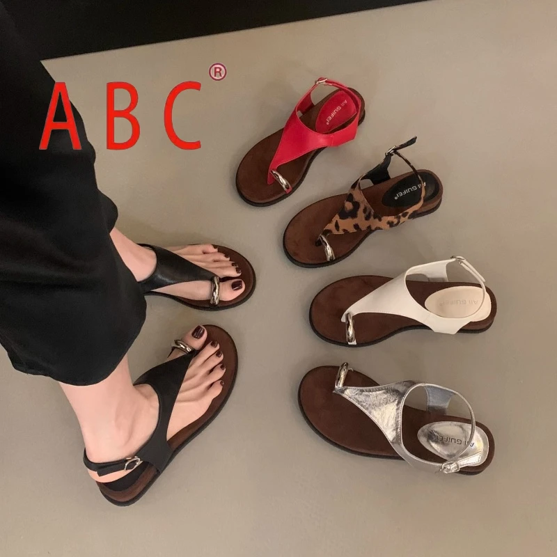 增高法式小众设计感气质厚底凉鞋女夏季新款坡跟金属扣套趾罗马鞋