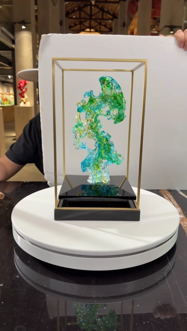 摆件CS0202001欧碧色小太湖石+定制黑底座架子