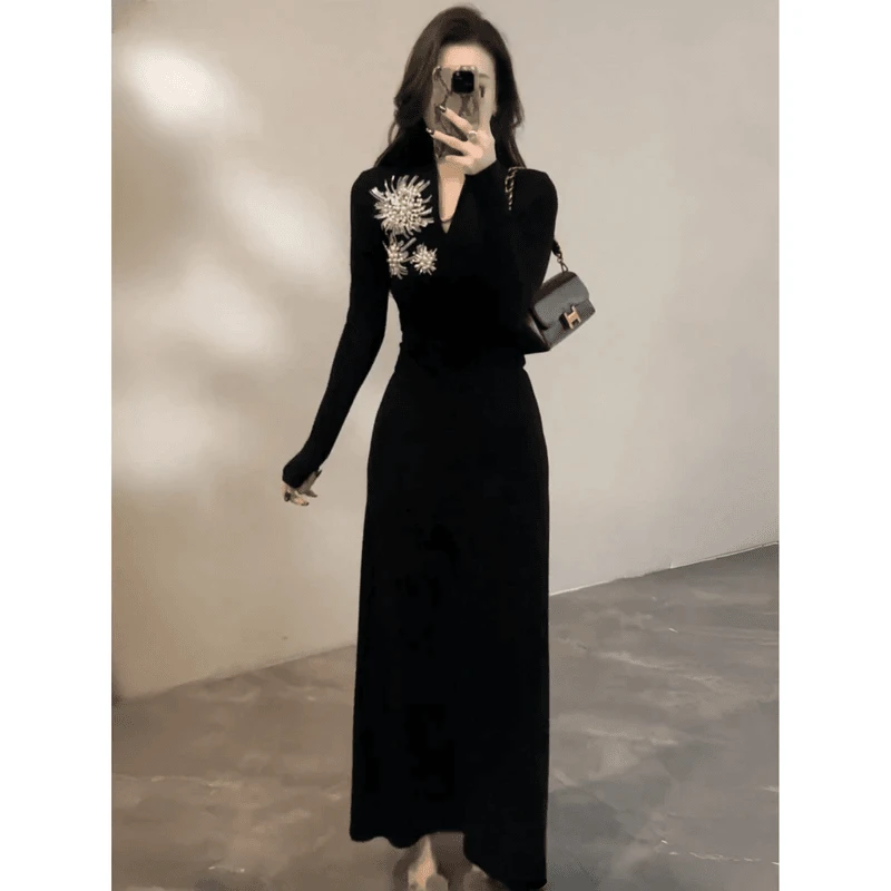 【妮妮专属】A658时尚潮流加绒长裙女高级感气质收腰显瘦连衣裙