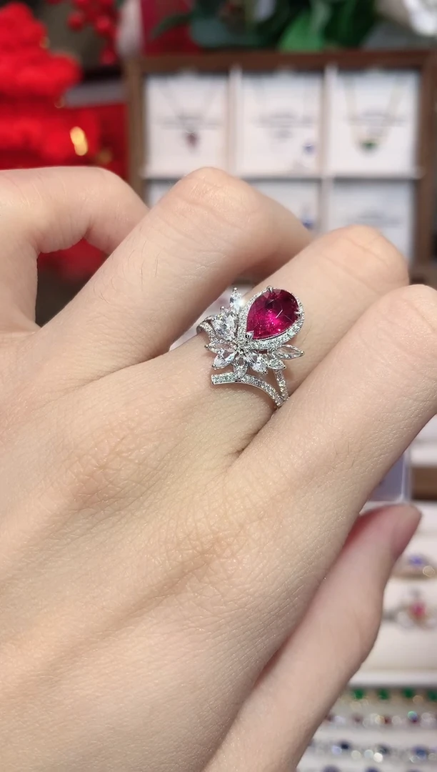 18K金镶嵌戒指碧玺天然宝石/七天无理由