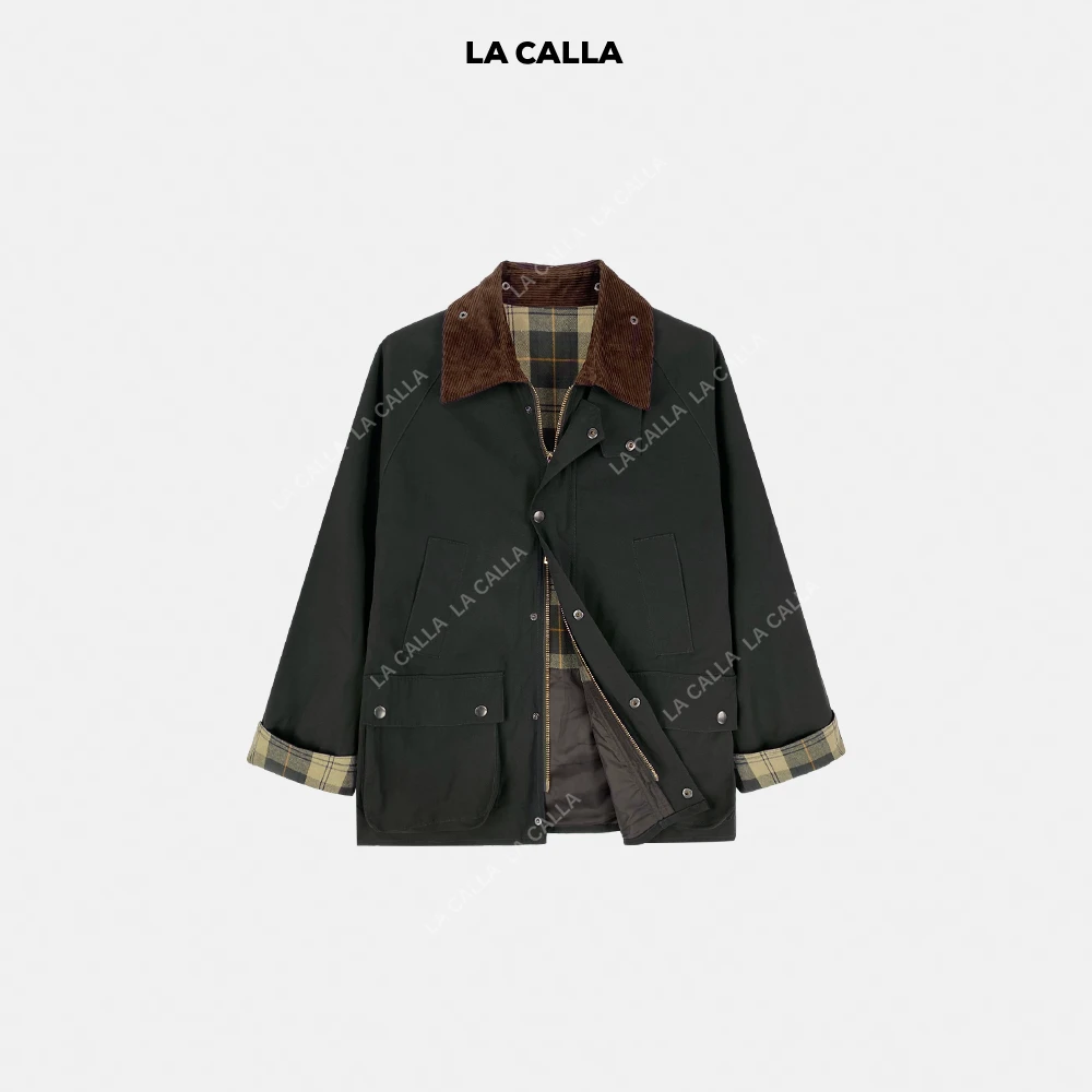 LA CALLA老钱复古翻领格纹工装夹克外套BL-AA6883