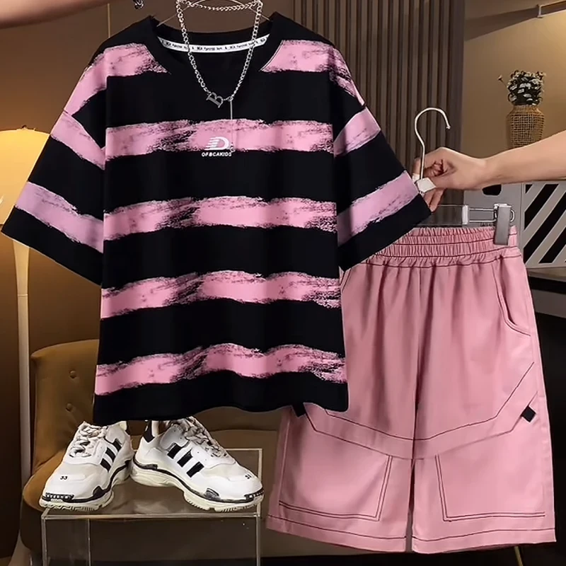 男童夏季条纹套装2025新款中大童韩版休闲时尚儿童百搭薄款童装潮