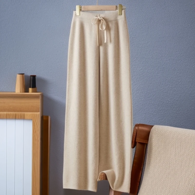 【100 羊毛】琥珀流光  秋款精致女直筒羊毛高腰深档针织洋气阔腿裤