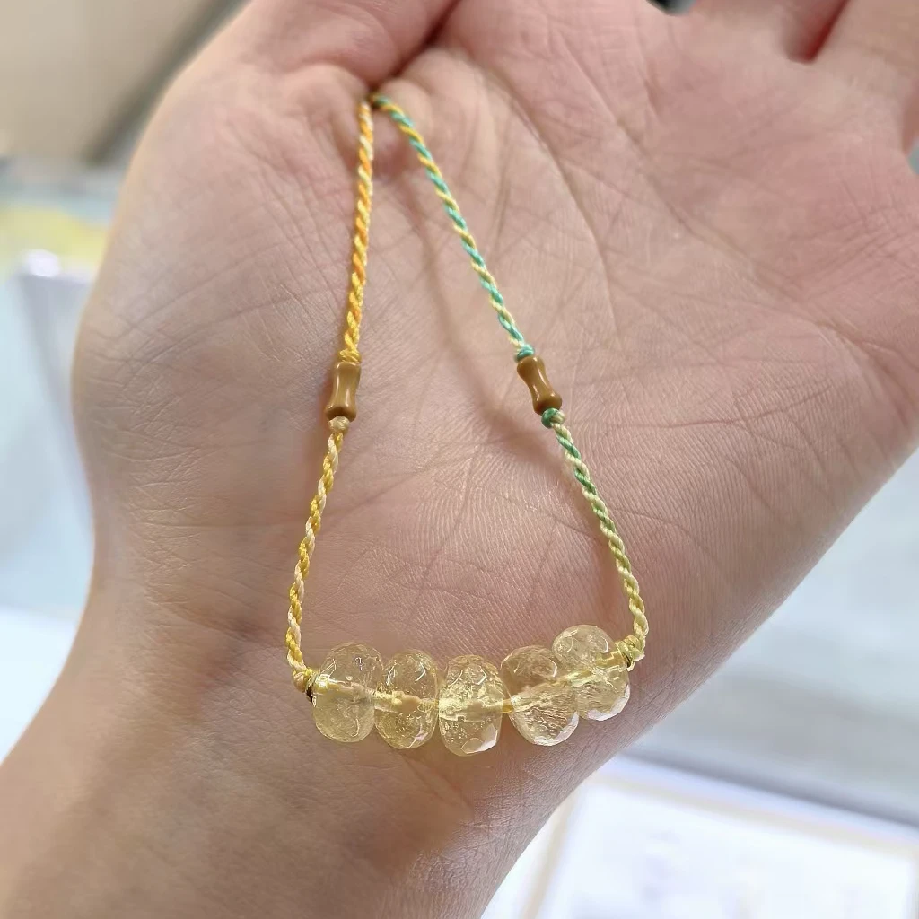 天然黄水晶切面车轮编绳项链YQ0062