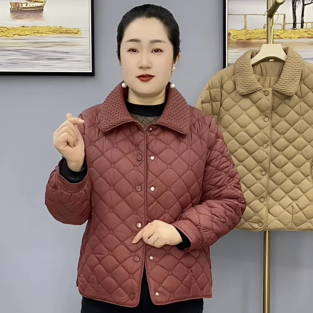 早春新款时尚洋百搭显瘦气质中年妈妈装方领轻薄棉服3036款