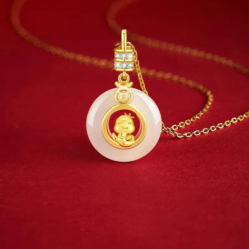 铜合金项链 蛇年本命年瑞蛇平安项链扣国风平安有福仿宝石 【leah】