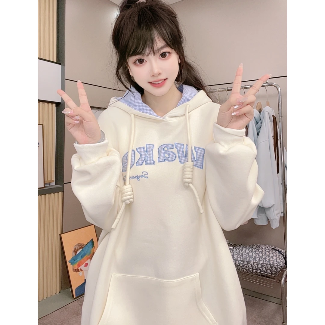 【Wake】重磅宽松大版遮屁股卫衣刺绣srek大码连帽卫衣外套春秋款女