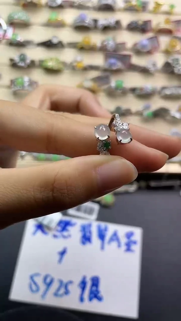 银S925镶嵌戒指翡翠翡翠 蛋面 银S925镶嵌